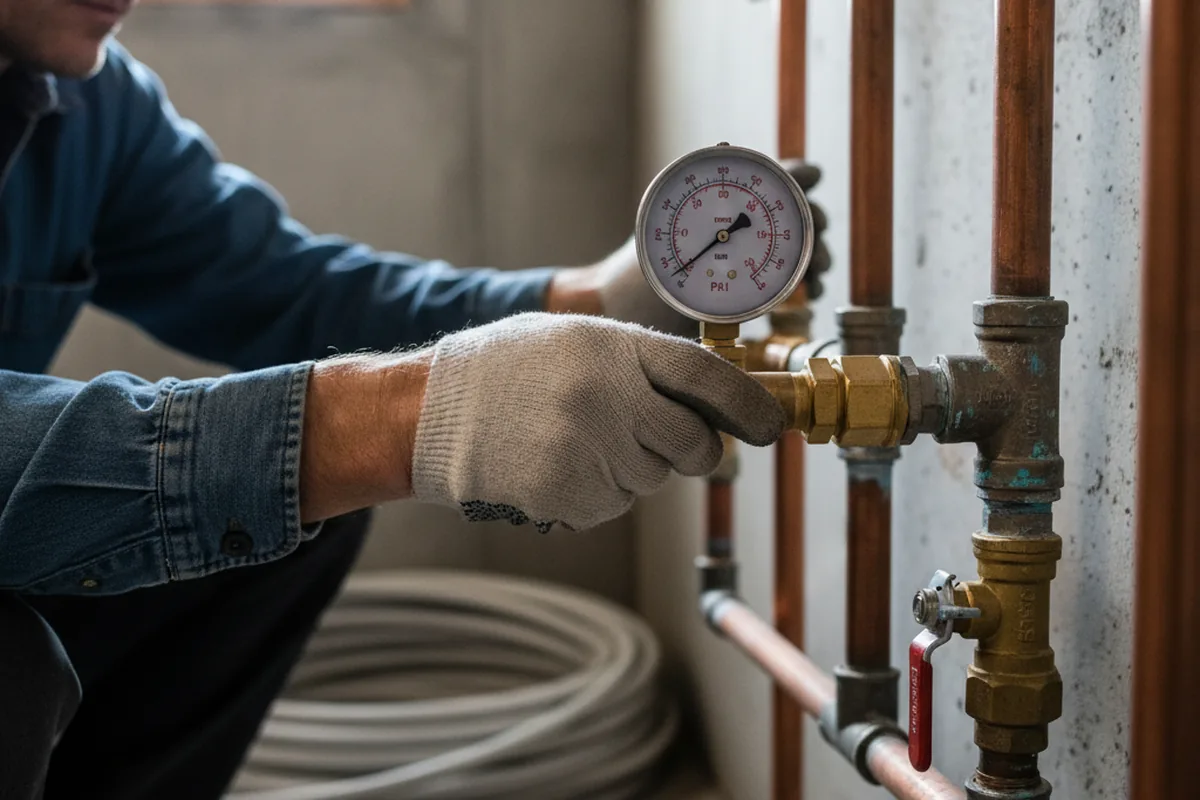 Pressure testing a repaired line during Water Line Repair in Inwood
